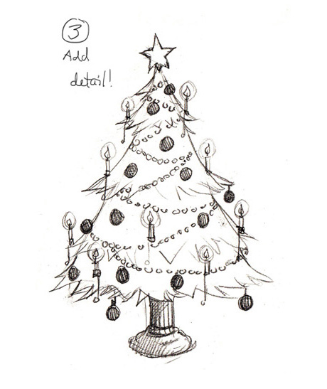 detailed christmas tree drawings